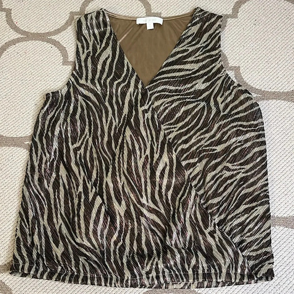 Anthropologie Eri + Ali metallic faux wrap sleeveless elastic waistband blouse - Picture 6 of 17